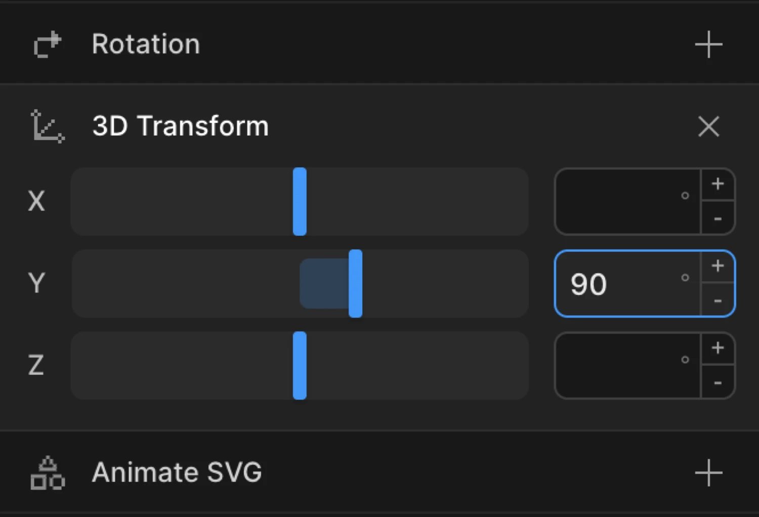 3D Transform in From mode — rotationY 90 for a swing-in entrance