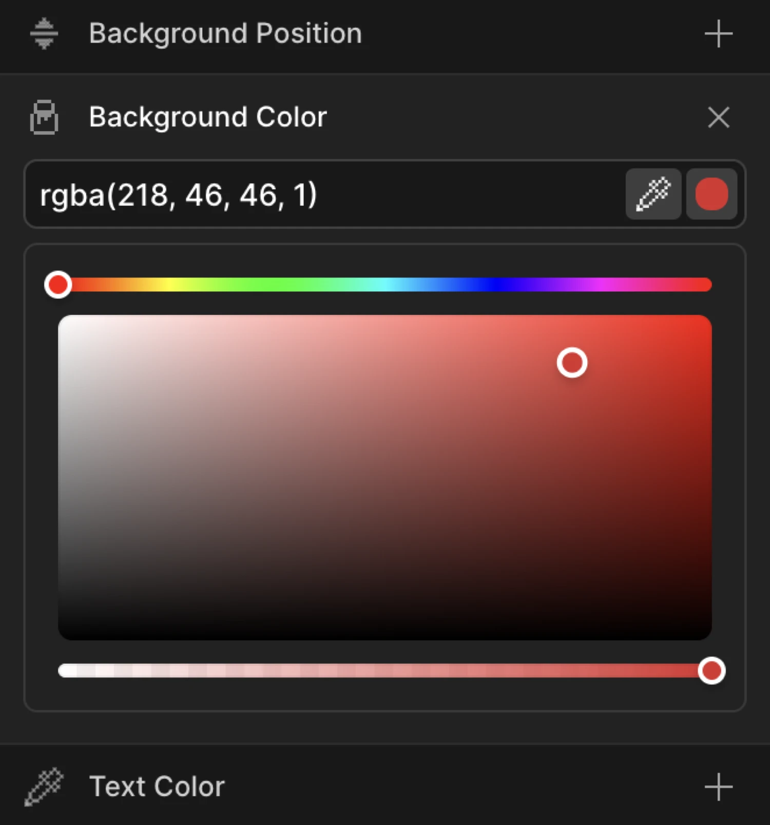 Background Color control expanded — hex input, color swatch, and eye dropper