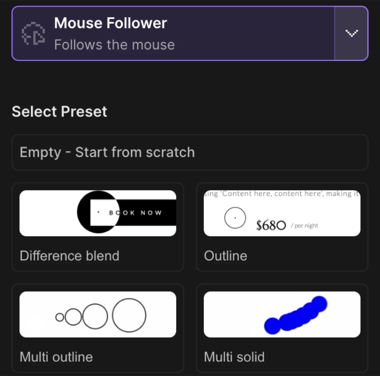 Custom Cursor settings panel