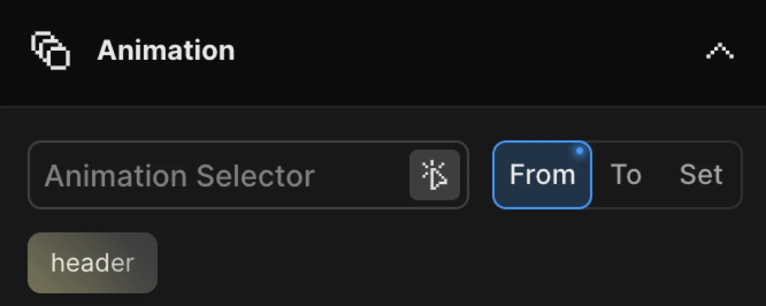 From/To/Set toggle — three-way switch in the Left Panel Animation tab
