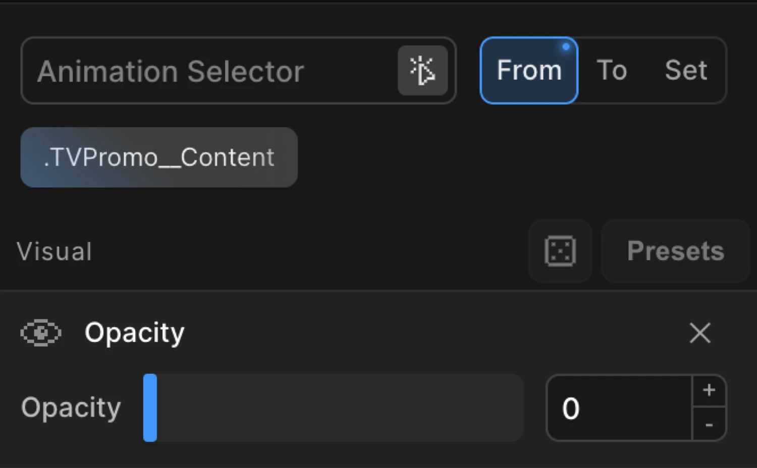 Adding an animation property — From tab with property picker open