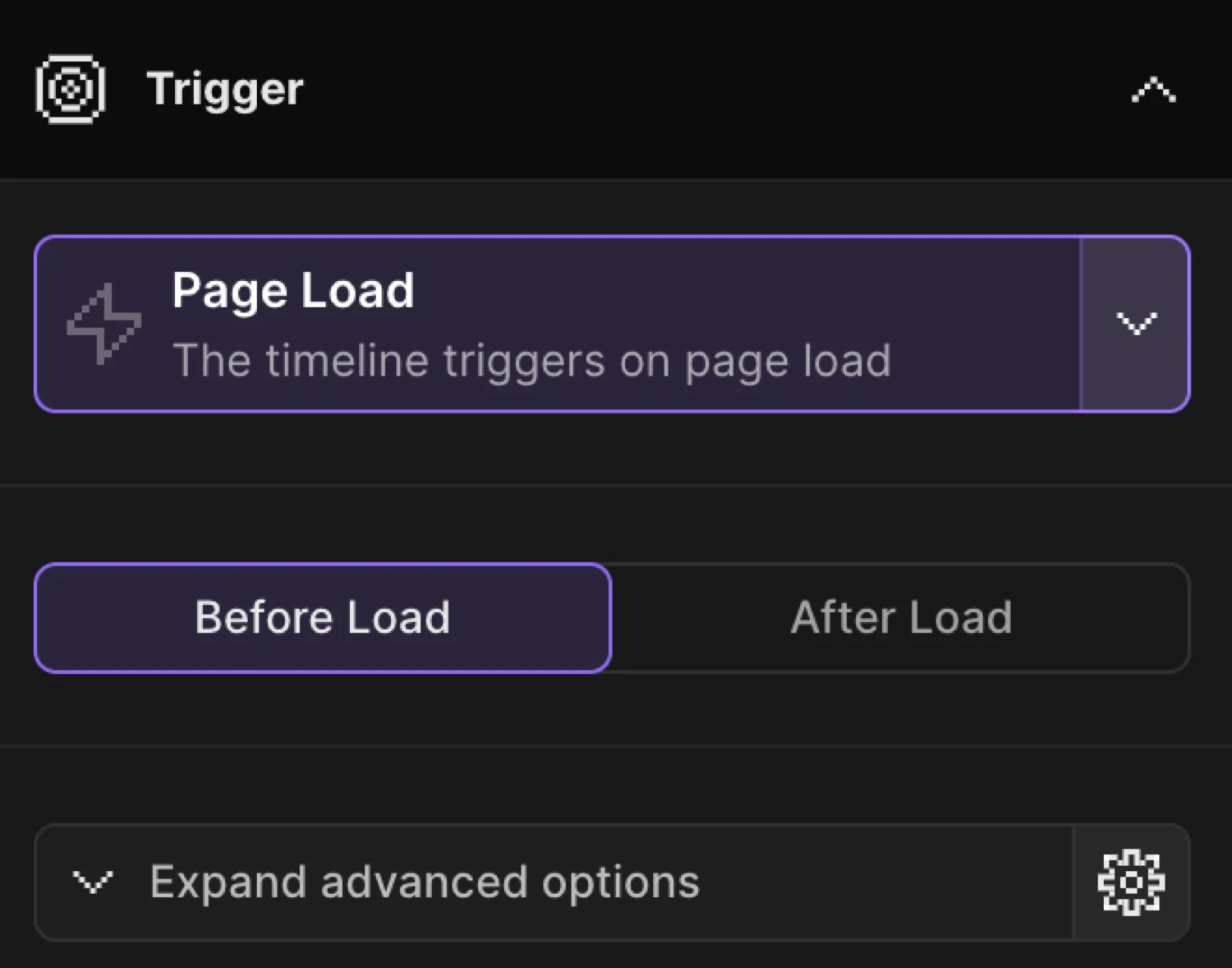 Choosing a trigger — Trigger tab with Page Load selected