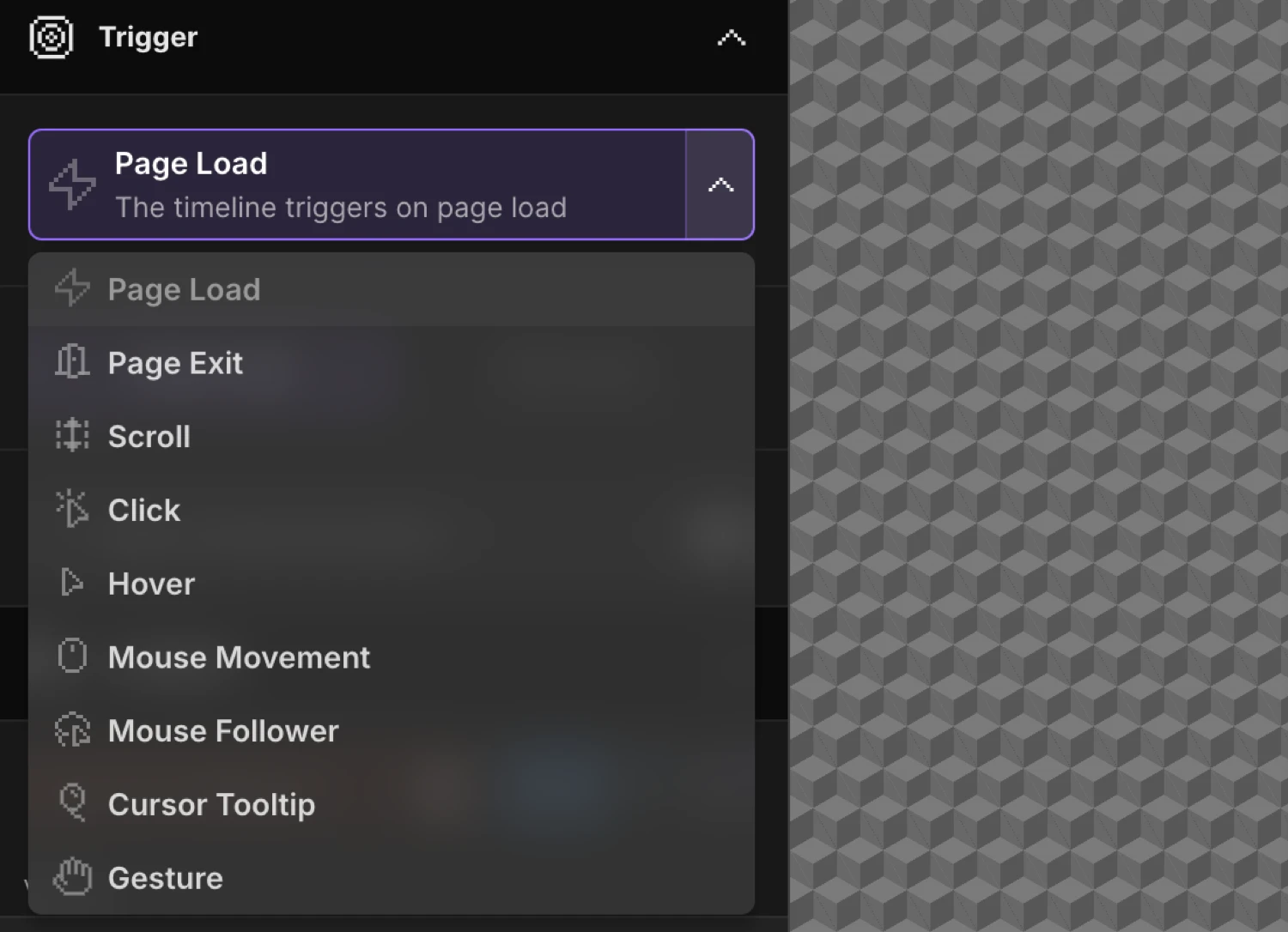 Trigger tab with trigger type dropdown