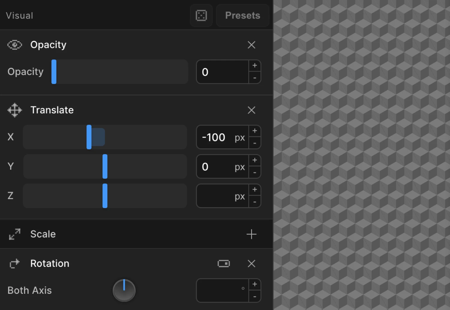 Visual properties list