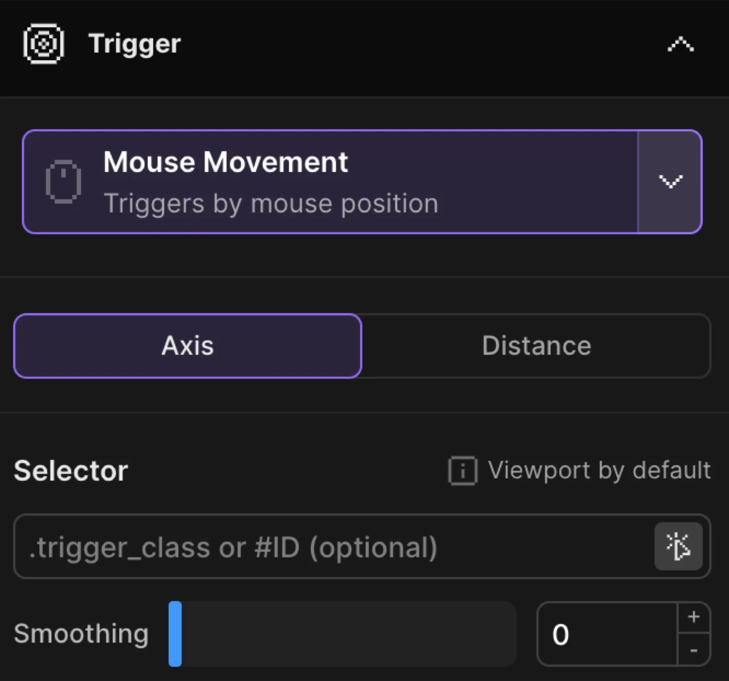 Mouse Movement trigger settings panel