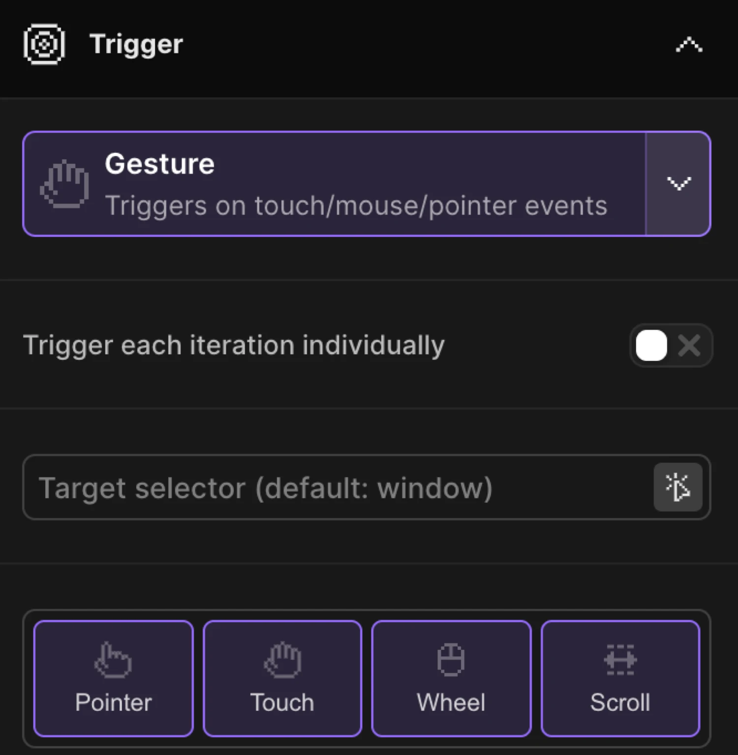 Observer / Gesture settings panel
