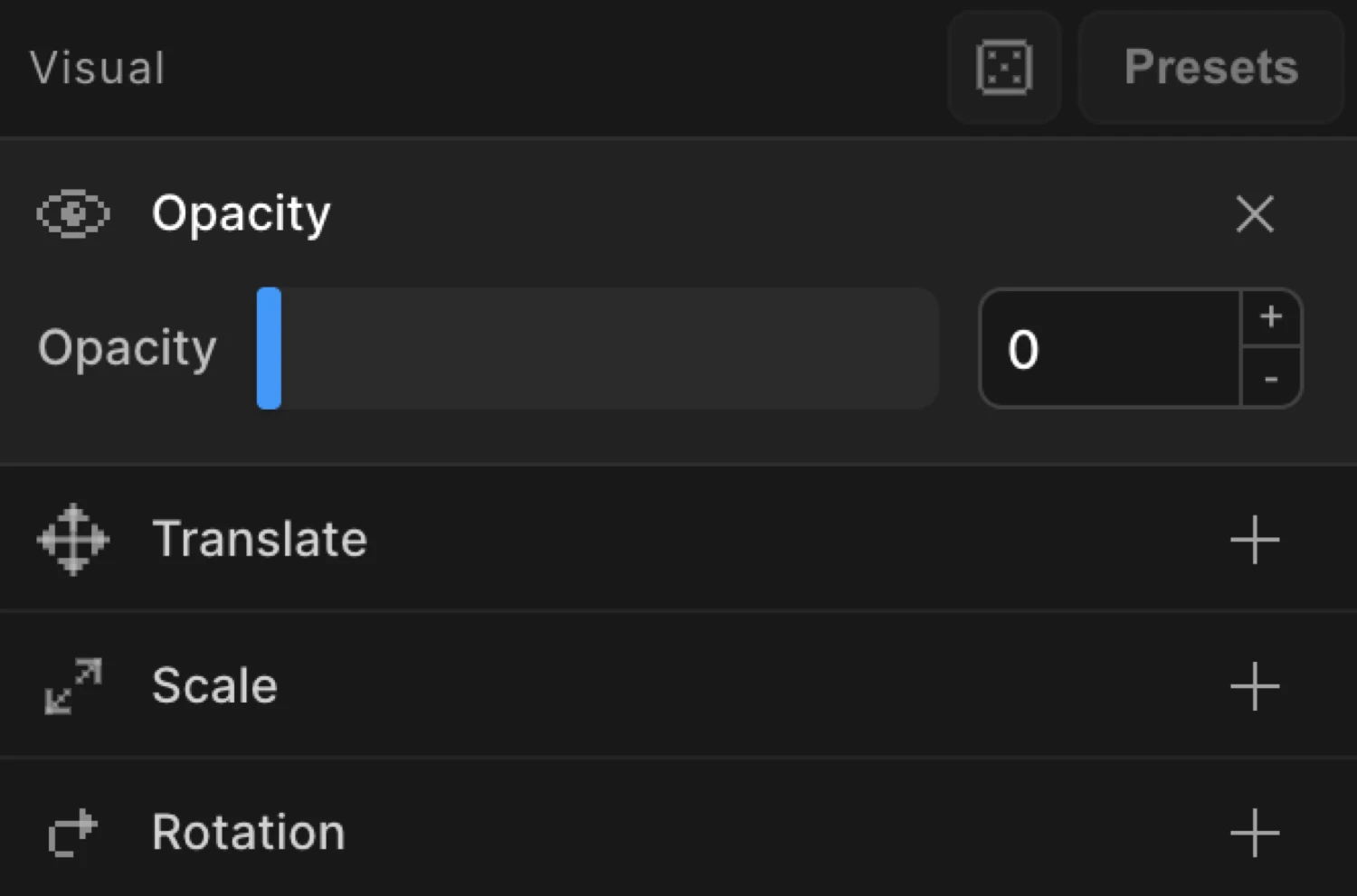 Opacity control expanded — slider and numeric input
