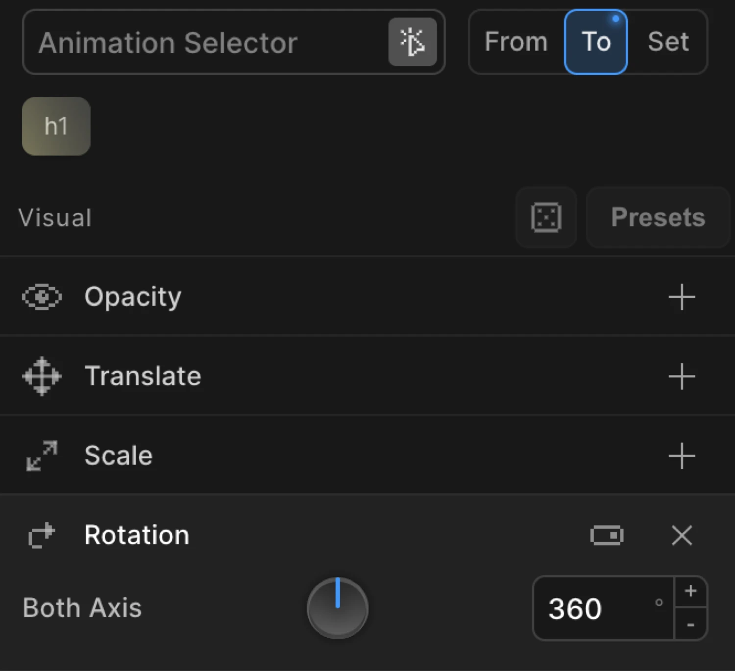 Rotation in To mode — Z set to 360° for a full clockwise spin