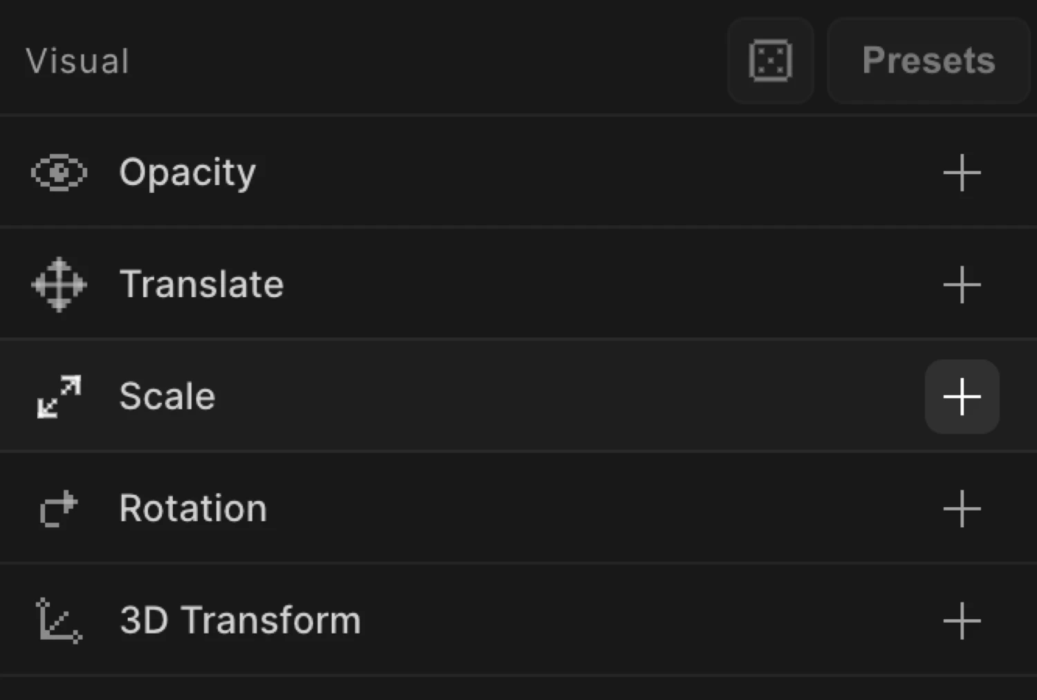 Scale property in the Left Panel Visual Properties list