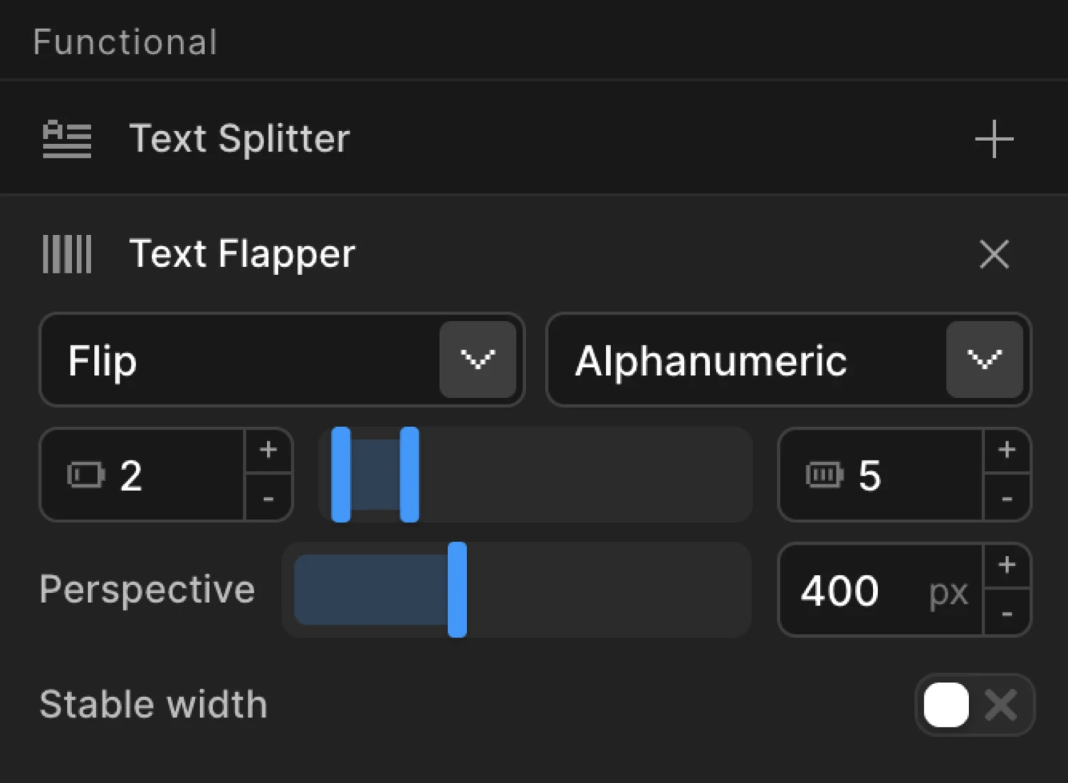 Text Flapper controls expanded